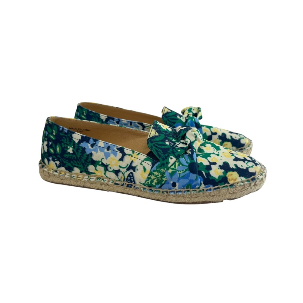 Talbots Womens Floral Canvas Espadrille Loafers Green Blue Yellow Bow 6.5